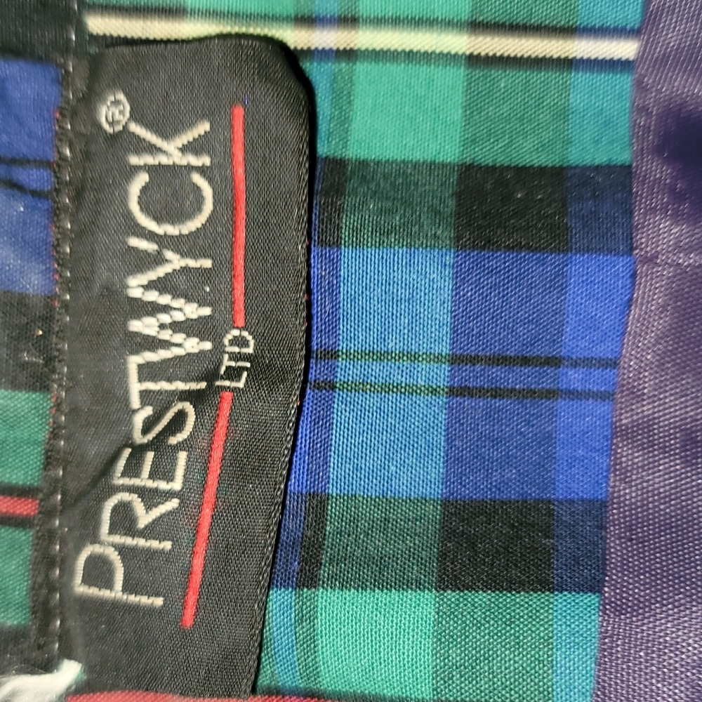 Vintage blazer Prestwyck jacket plaid green blue yellow, lined 80's 90's sz Med - Picture 2 of 9